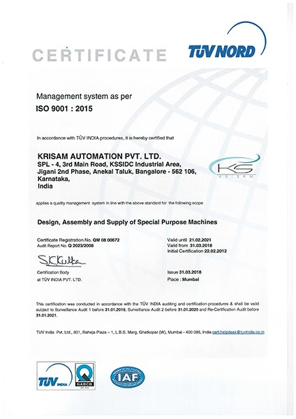Certificate from TUN NORD to krisam automation Pvt.Ltd