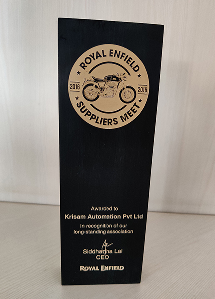 Awarded to krisam automation from Royal Enfield in 2016